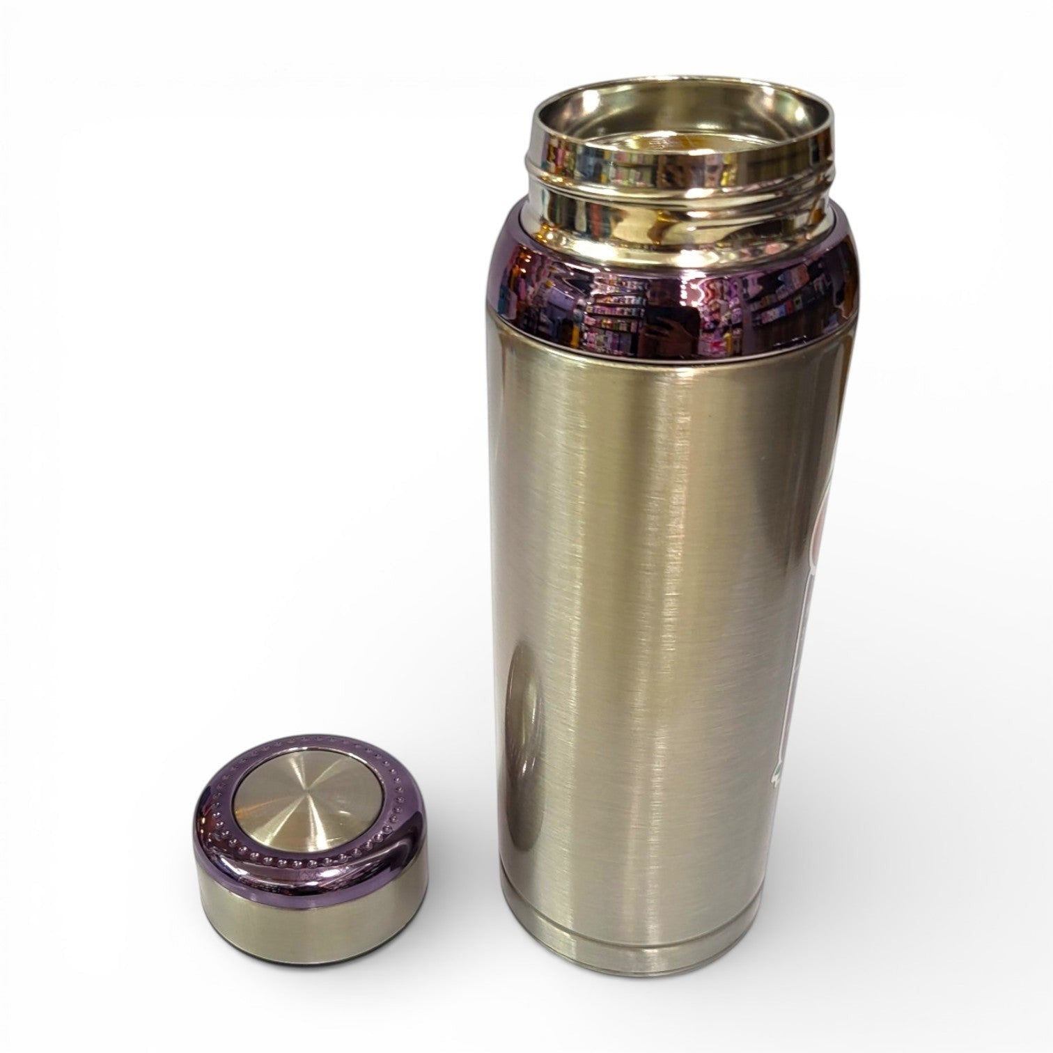 Premium Steel Thermos Flask with Tea Infuser | Gold & Purple | School, Office & Travel