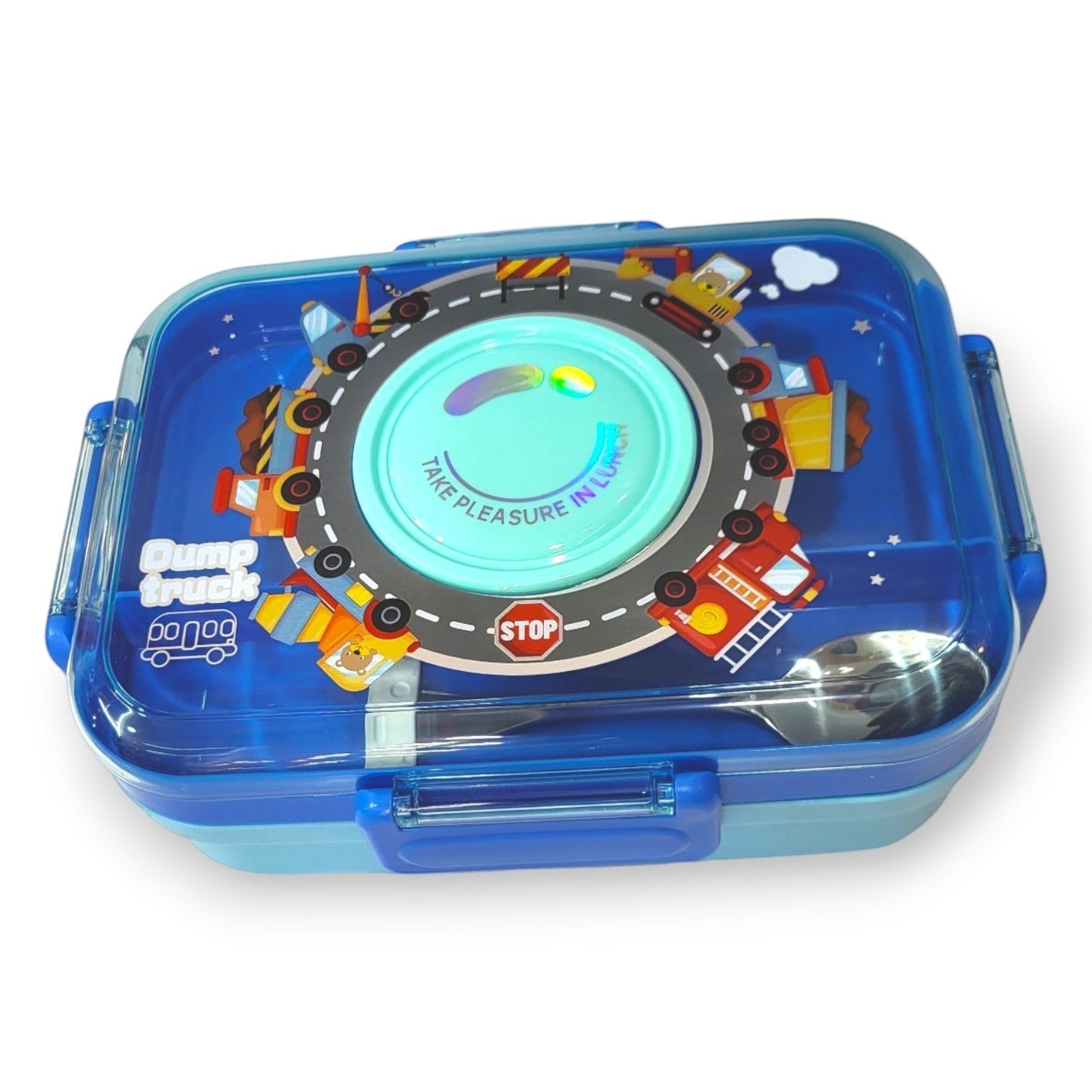Dump Truck Kids Lunch Box with Steel Tray & Spoon