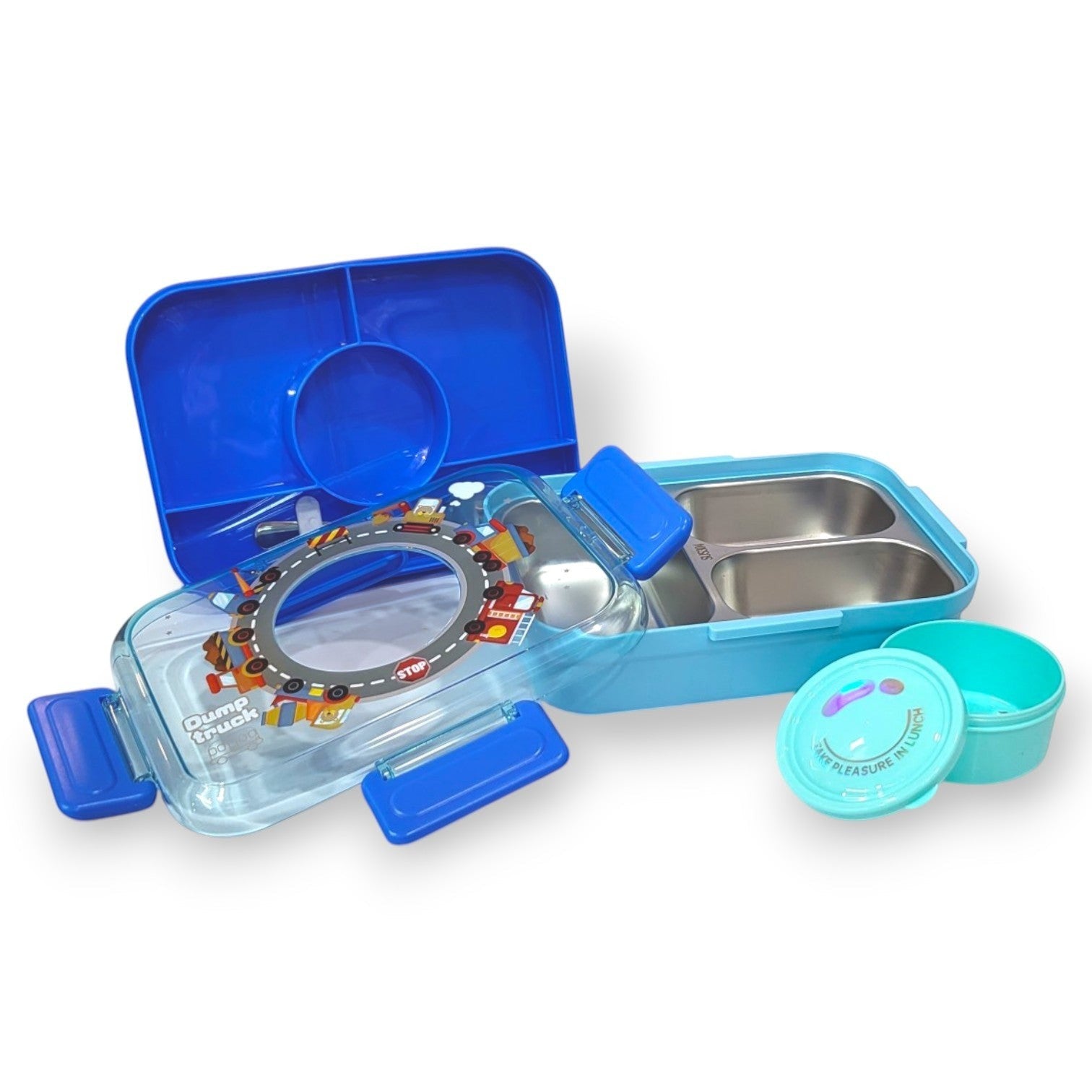 Dump Truck Kids Lunch Box with Steel Tray & Spoon
