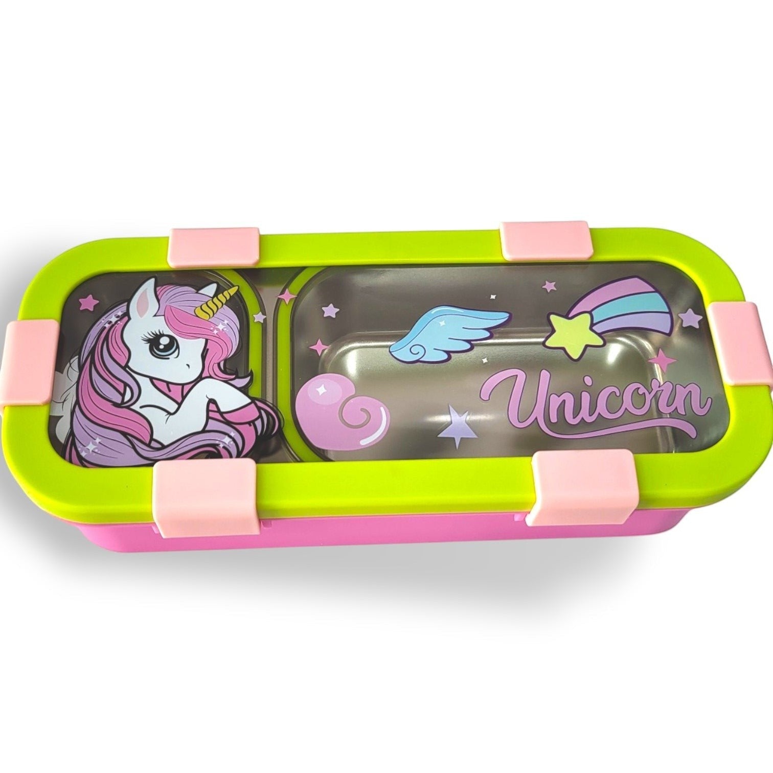 Unicorn Kids Steel Tiffin Box | 2-Compartment with Side Cutlery Tray | School Lunch Box Girls boys ( random colors )