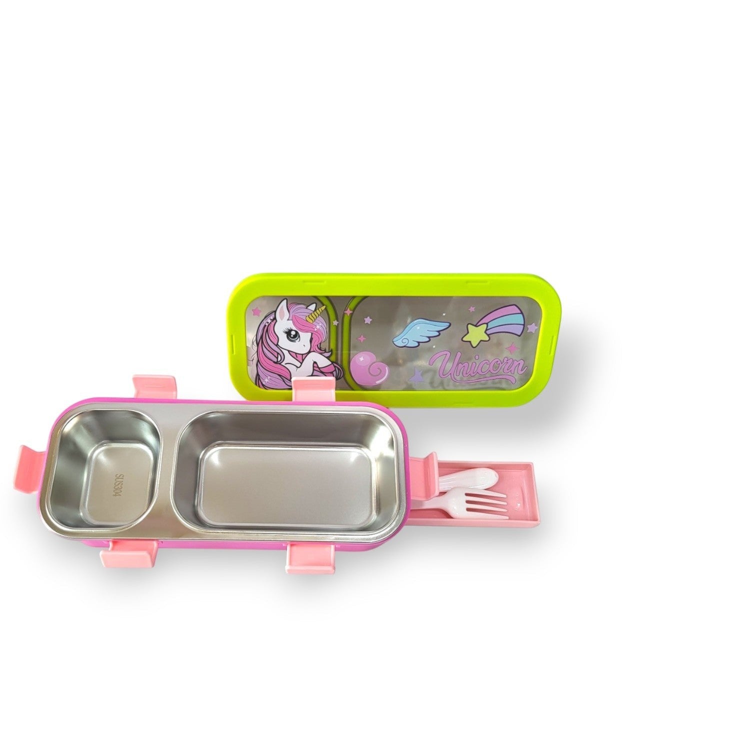 Unicorn Kids Steel Tiffin Box | 2-Compartment with Side Cutlery Tray | School Lunch Box Girls boys ( random colors )