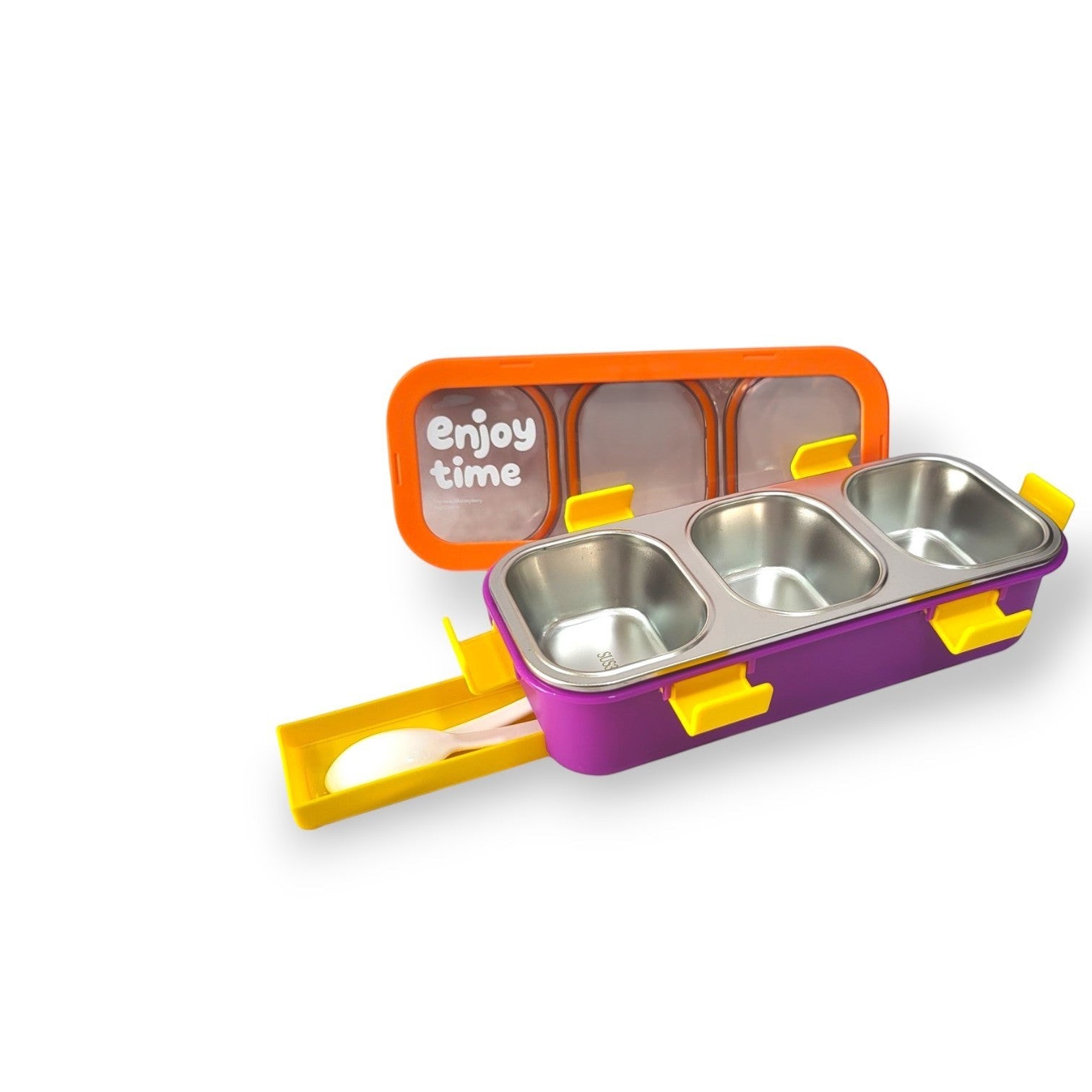 Kids Steel 3-Section Lunch Box with Spoon & Fork