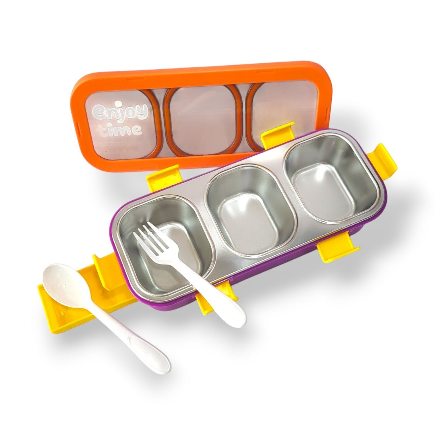 Kids Steel 3-Section Lunch Box with Spoon & Fork