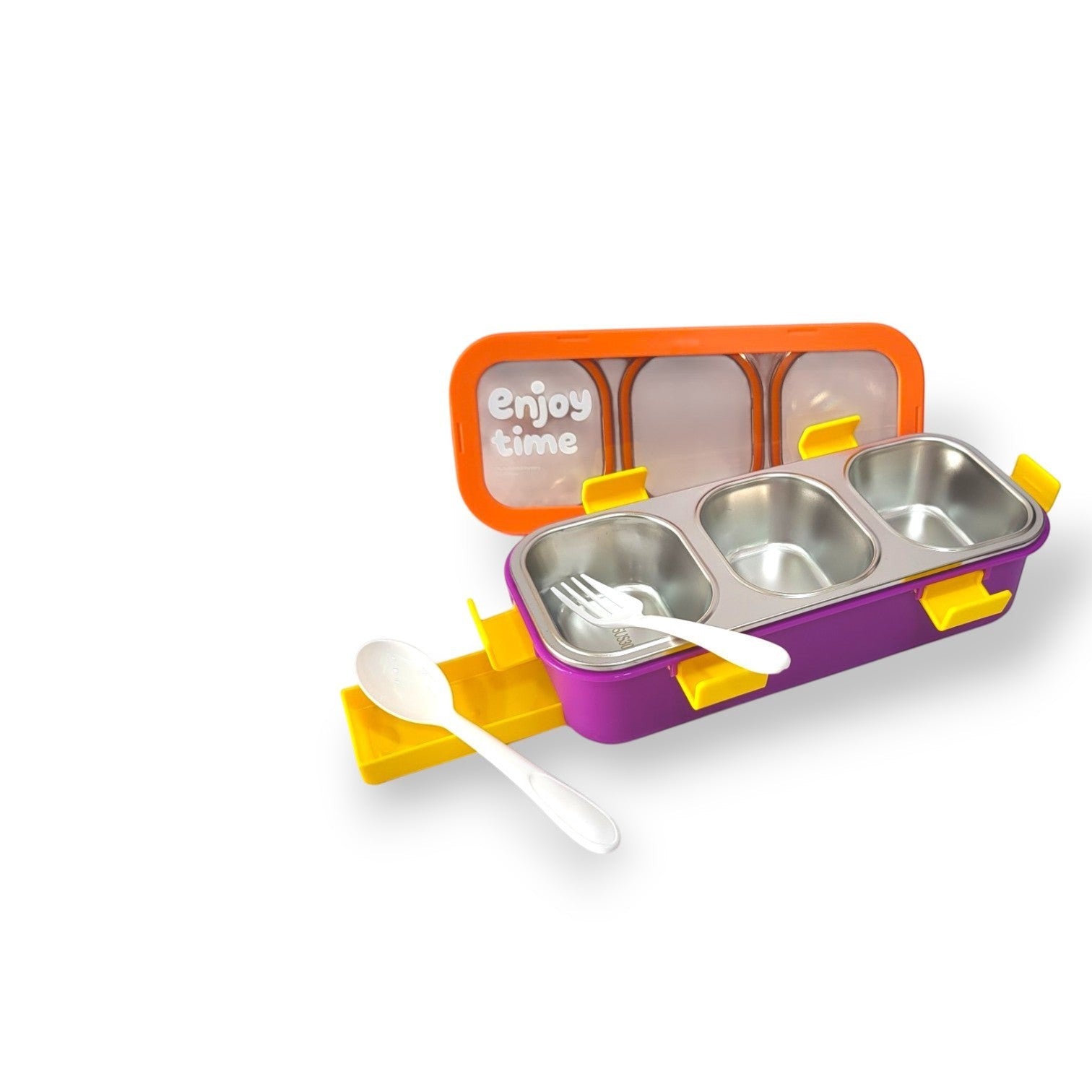 Kids Steel 3-Section Lunch Box with Spoon & Fork