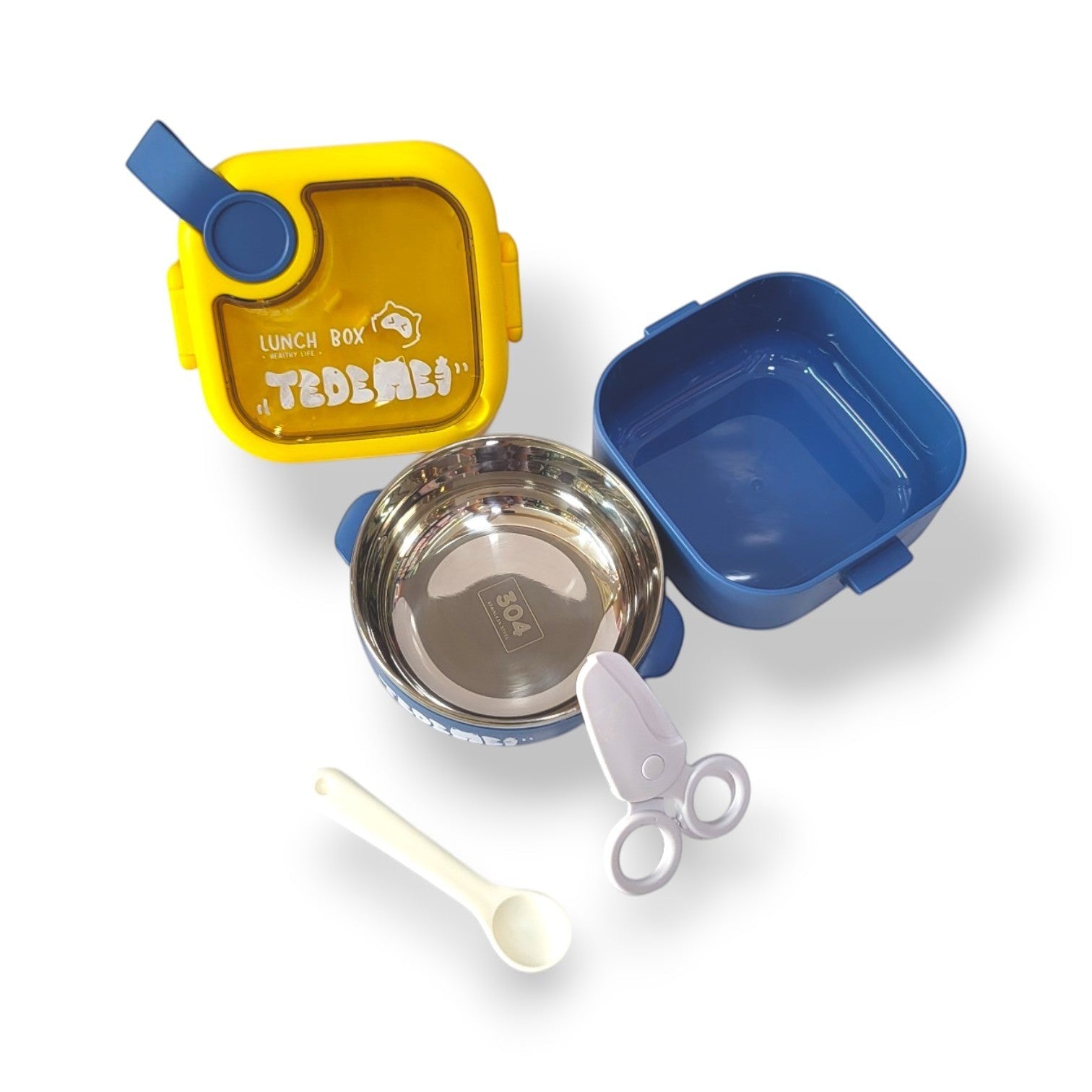 Kids Steel Lunch Box with Spoon & Scissors Set