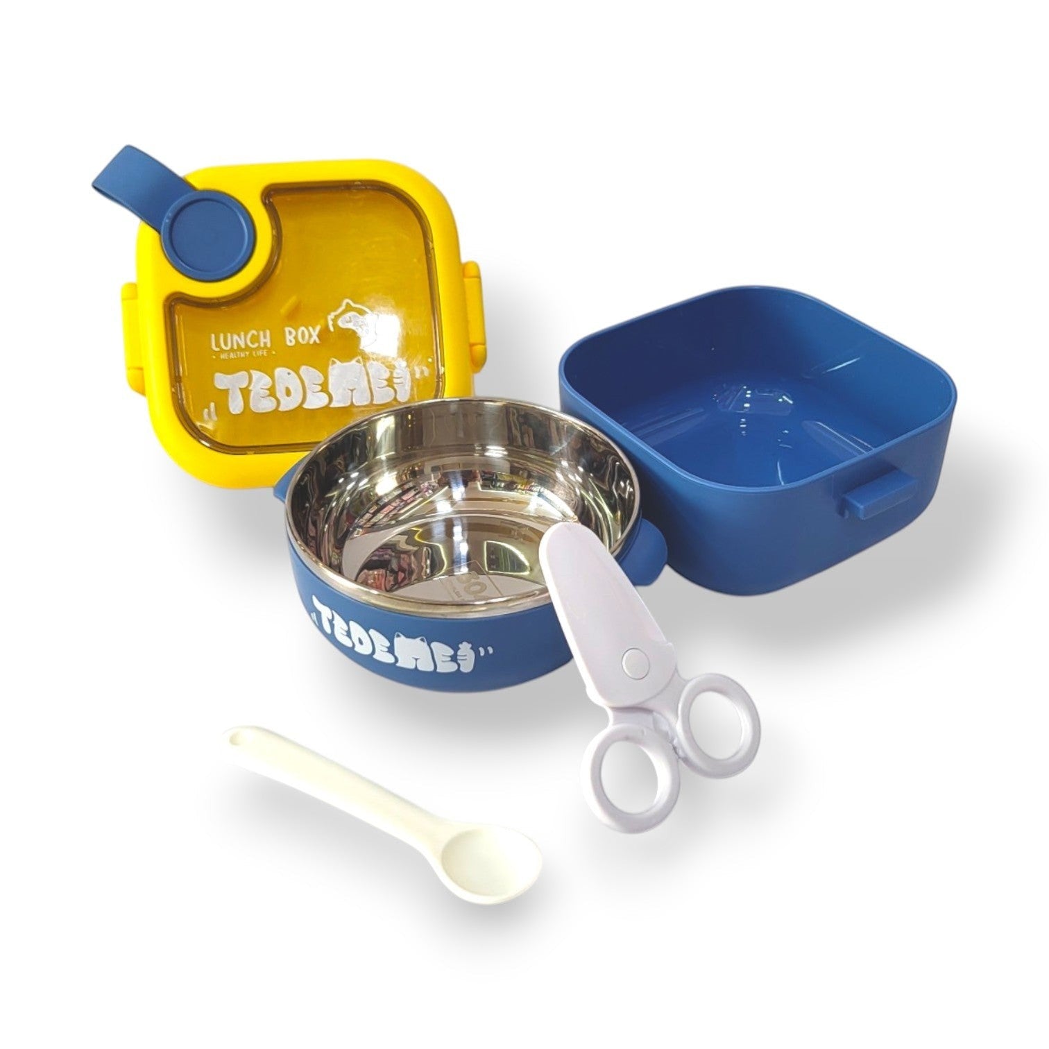 Kids Steel Lunch Box with Spoon & Scissors Set