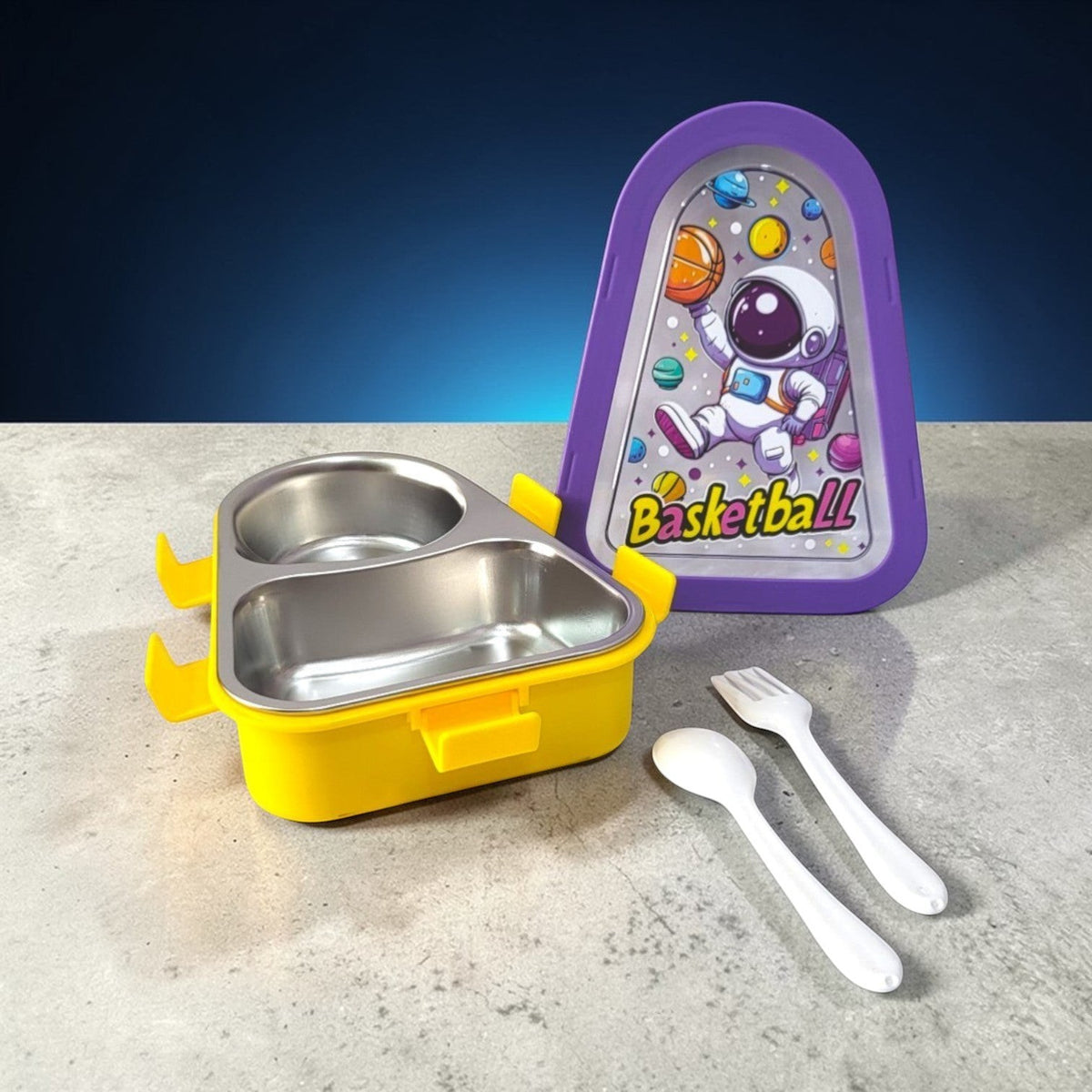 Kids Cartoon Steel Tiffin Box with Spoon and Fork