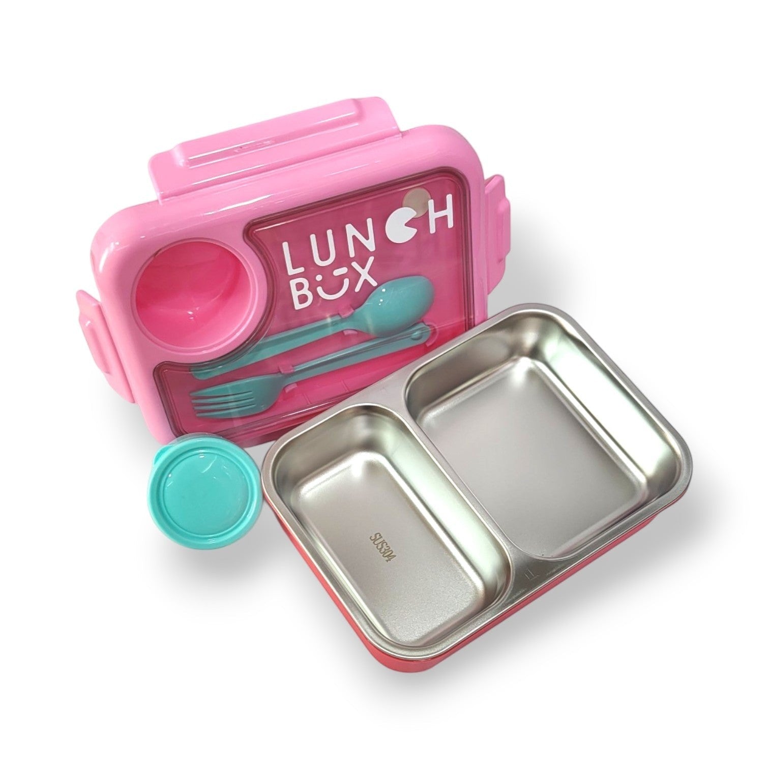 Kids Steel Bento Lunch Box with Sauce Cup & Cutlery