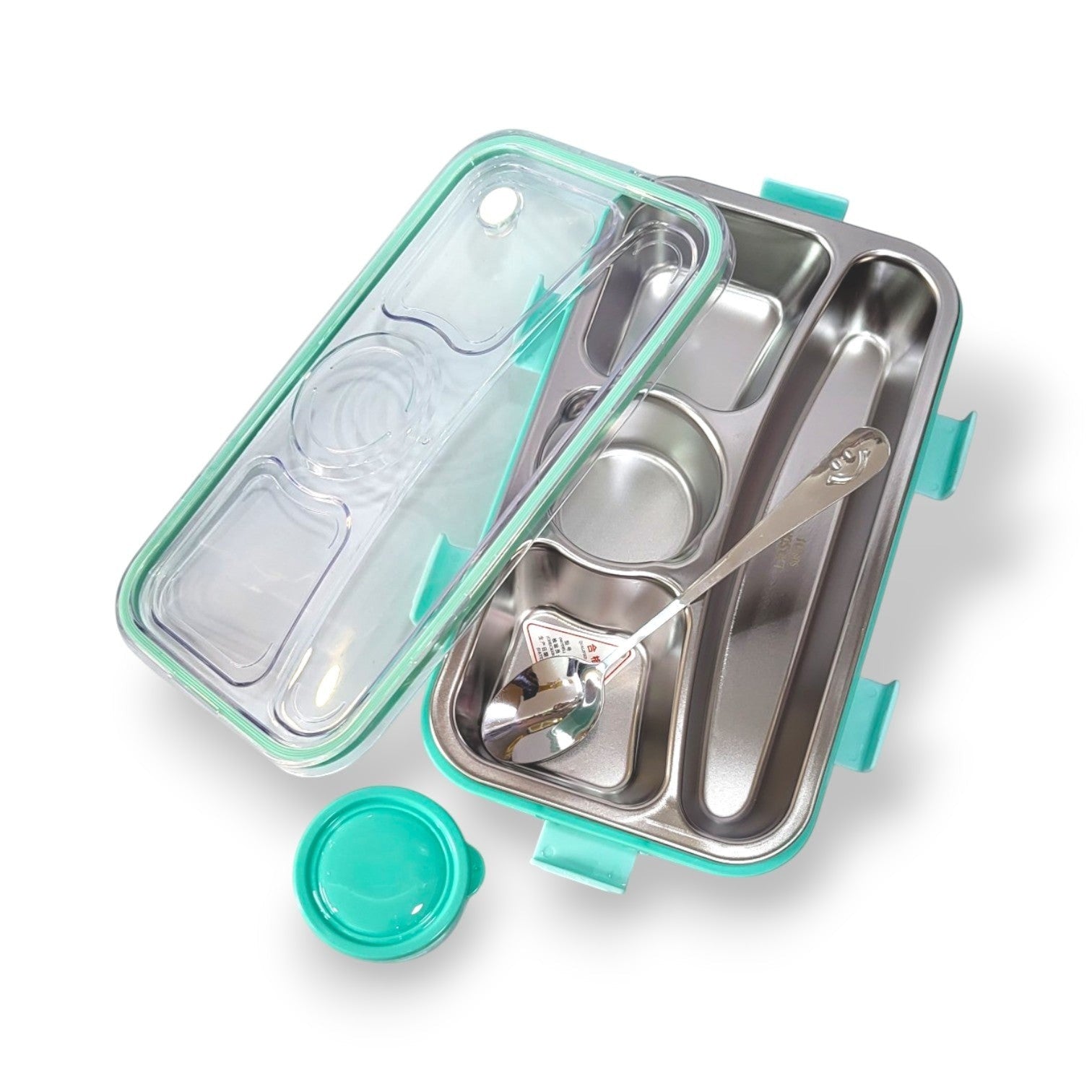 Kids Steel 4-Section Lunch Box with Soup Cup & Spoon
