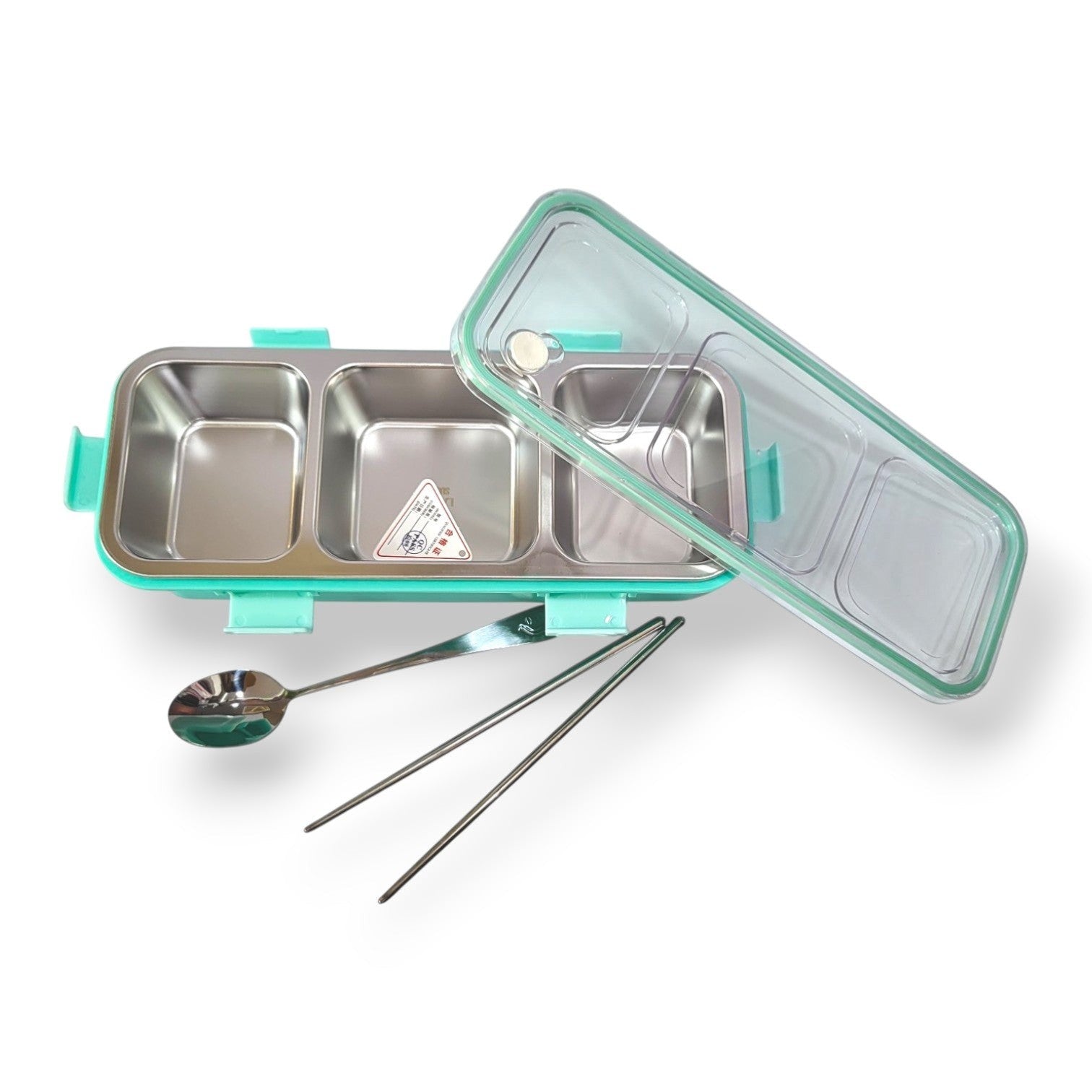 Kids Steel 3-Section Lunch Box with Spoon & Chopsticks