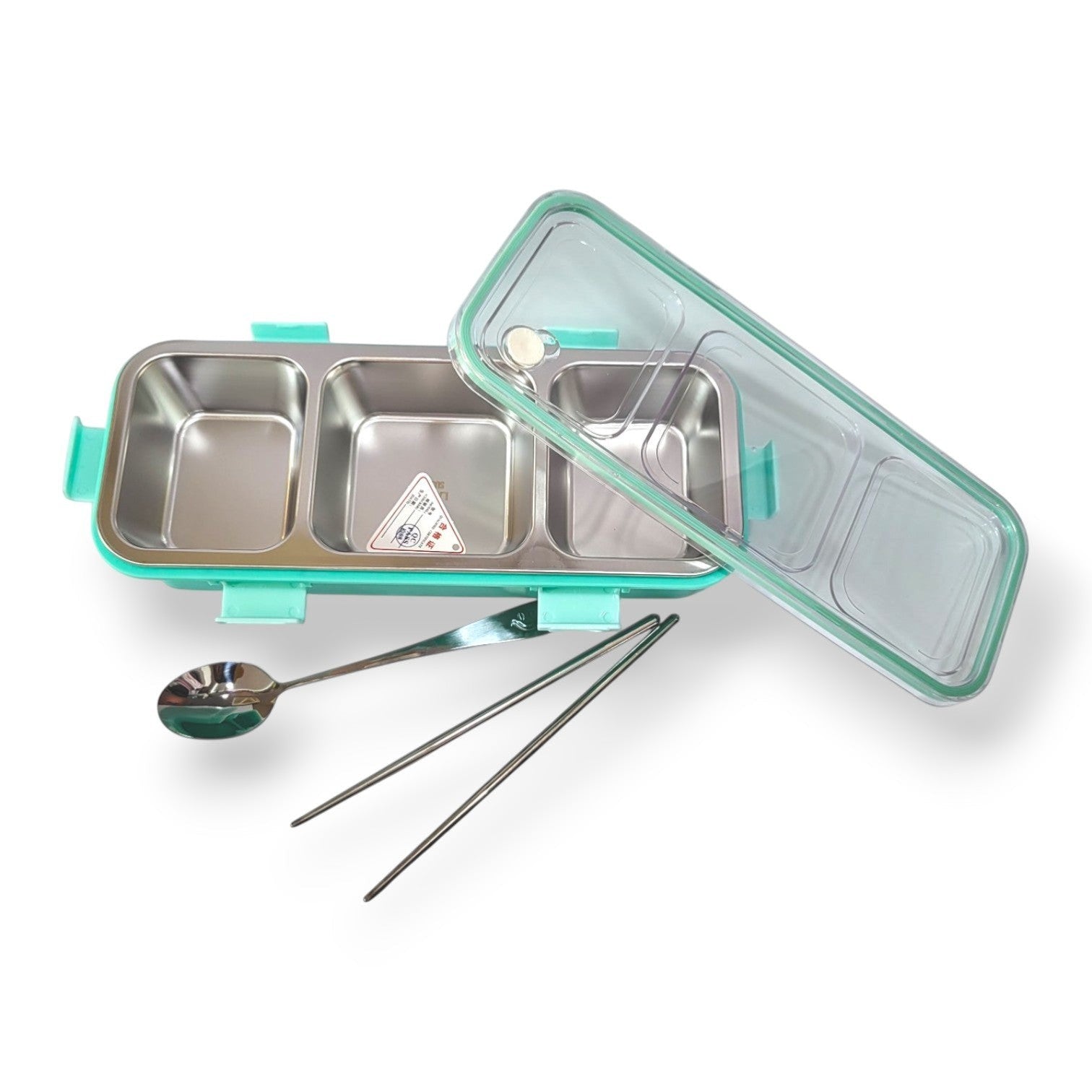 Kids Steel 3-Section Lunch Box with Spoon & Chopsticks