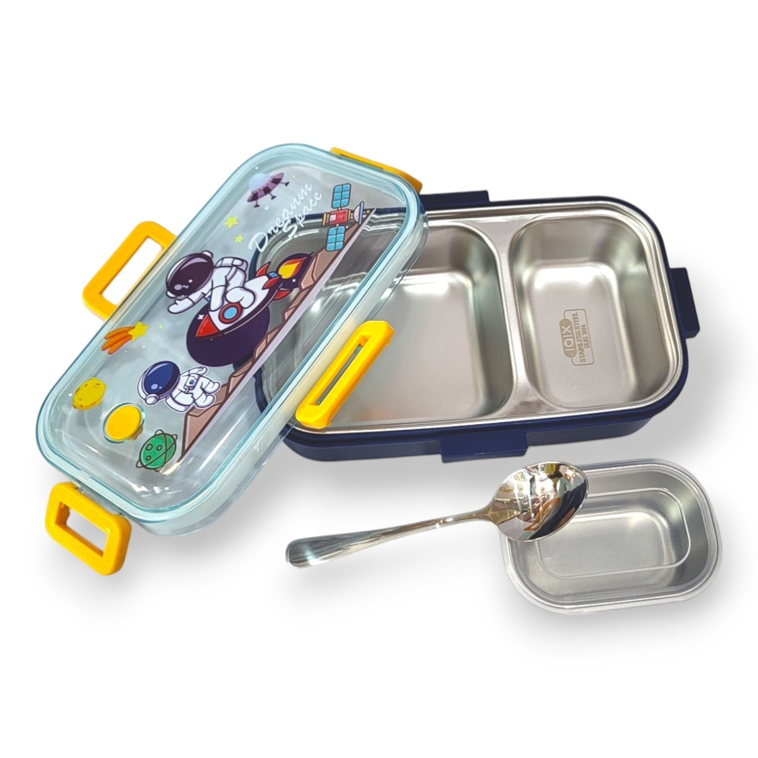 Kids Cartoon Steel Lunch Box with Mini Bowl & Spoon