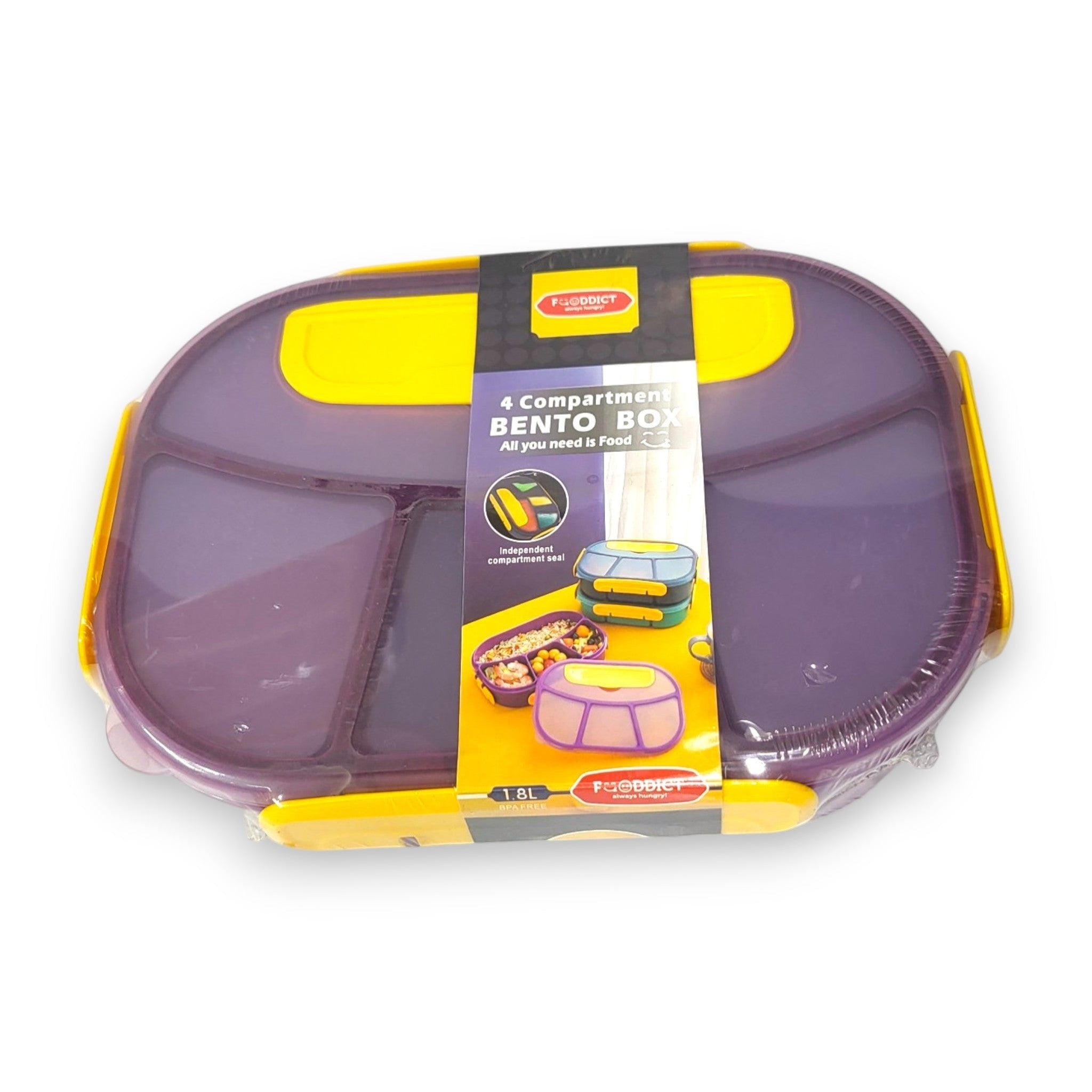 Kids 4-Compartment Bento Lunch Box 1.8L with Spoon