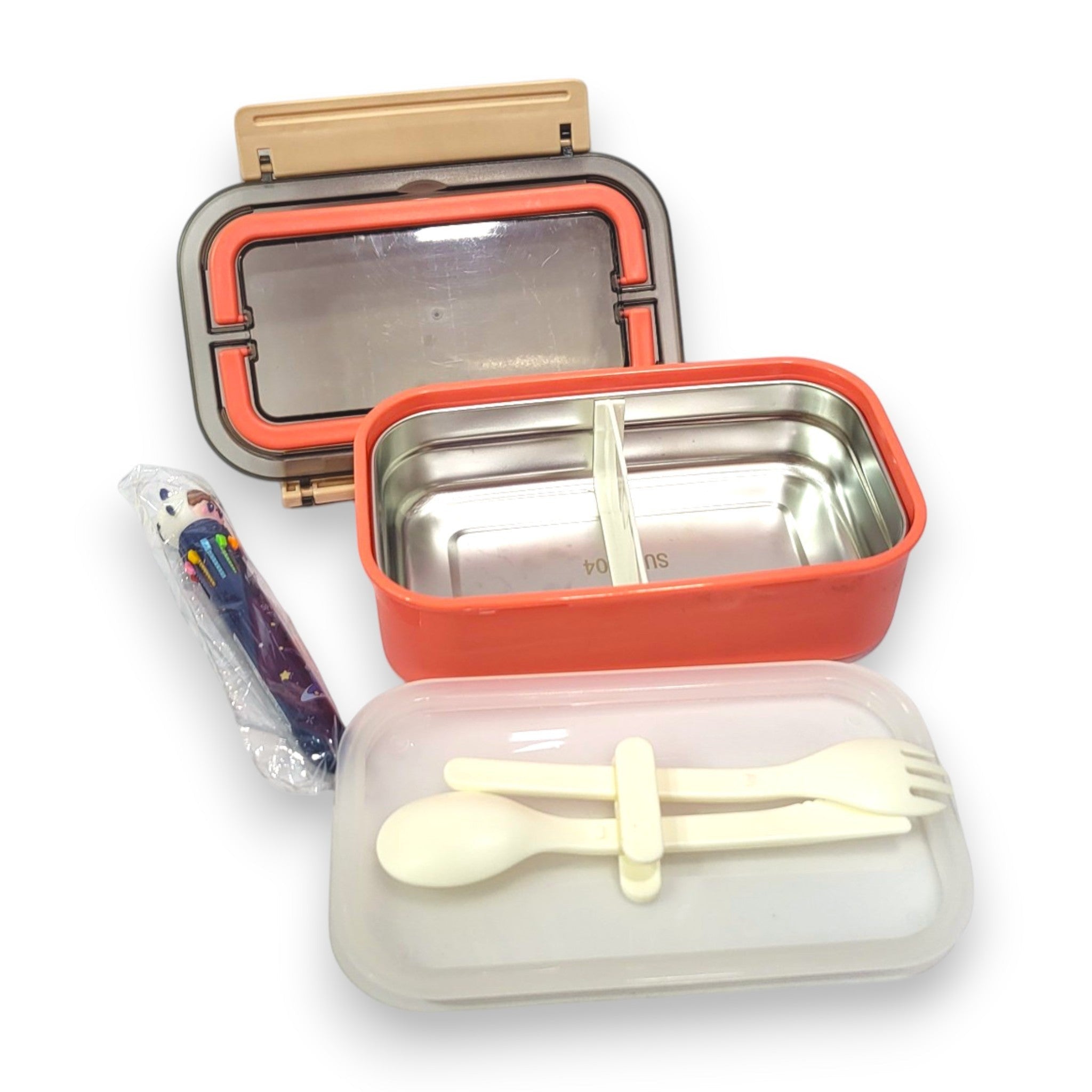 Kids Steel Lunch Box with Silicone Seal & Cutlery Set