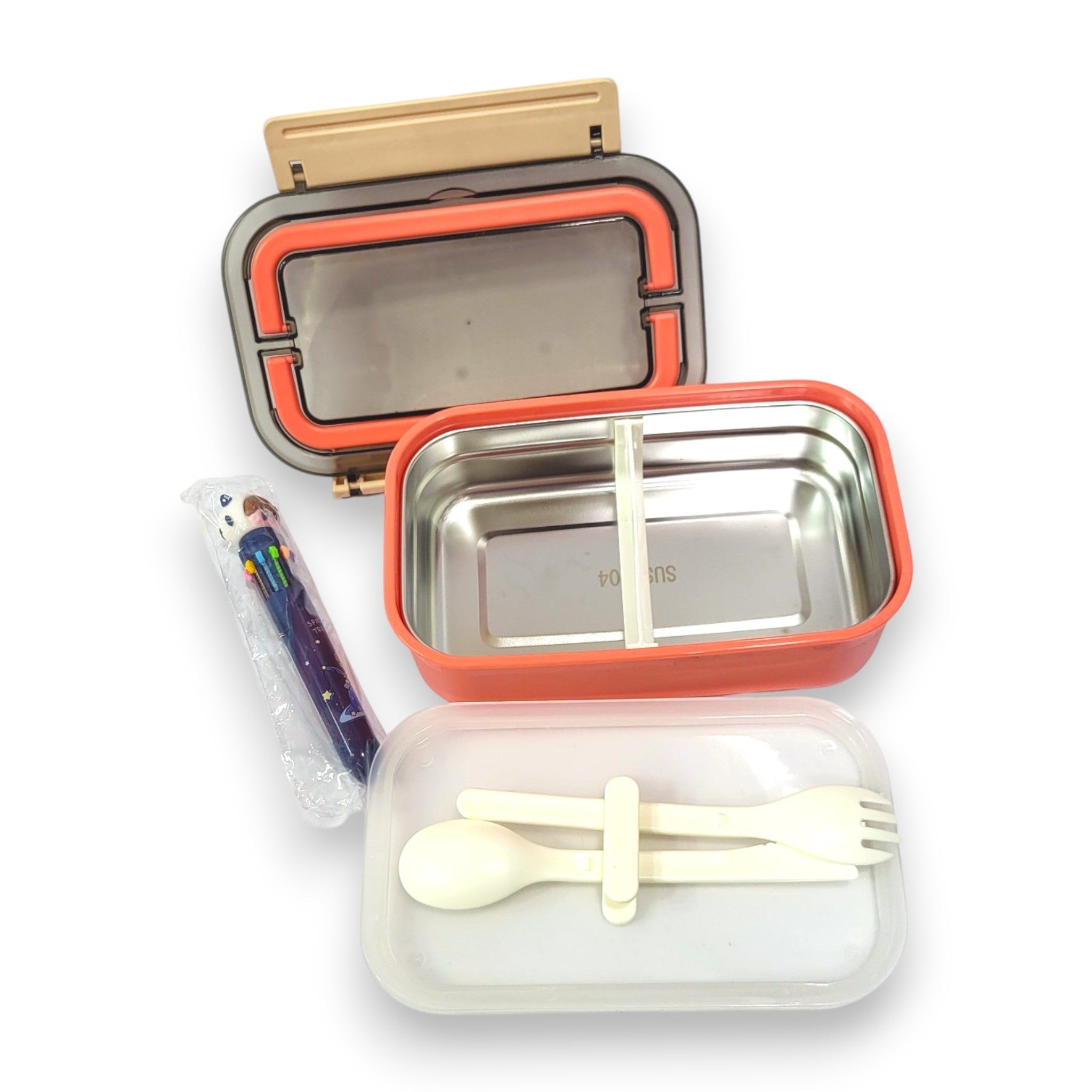 Kids Steel Lunch Box with Silicone Seal & Cutlery Set