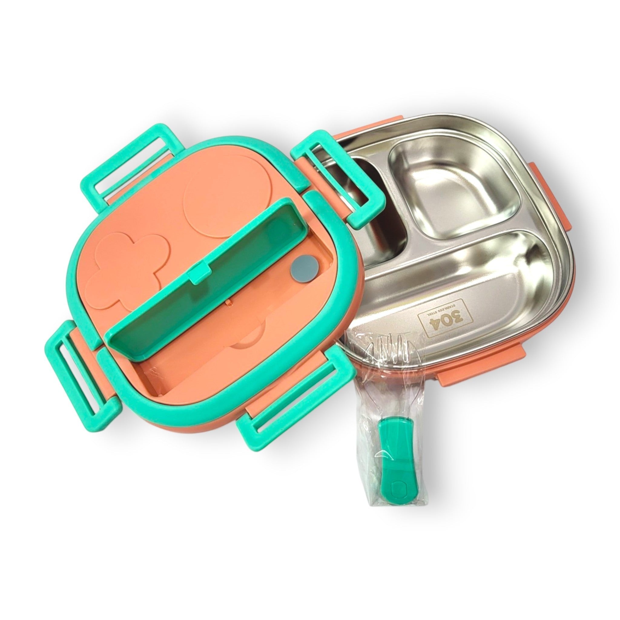 Kids Steel 3-Section Lunch Box with Spoon & Fork (Tedemei)