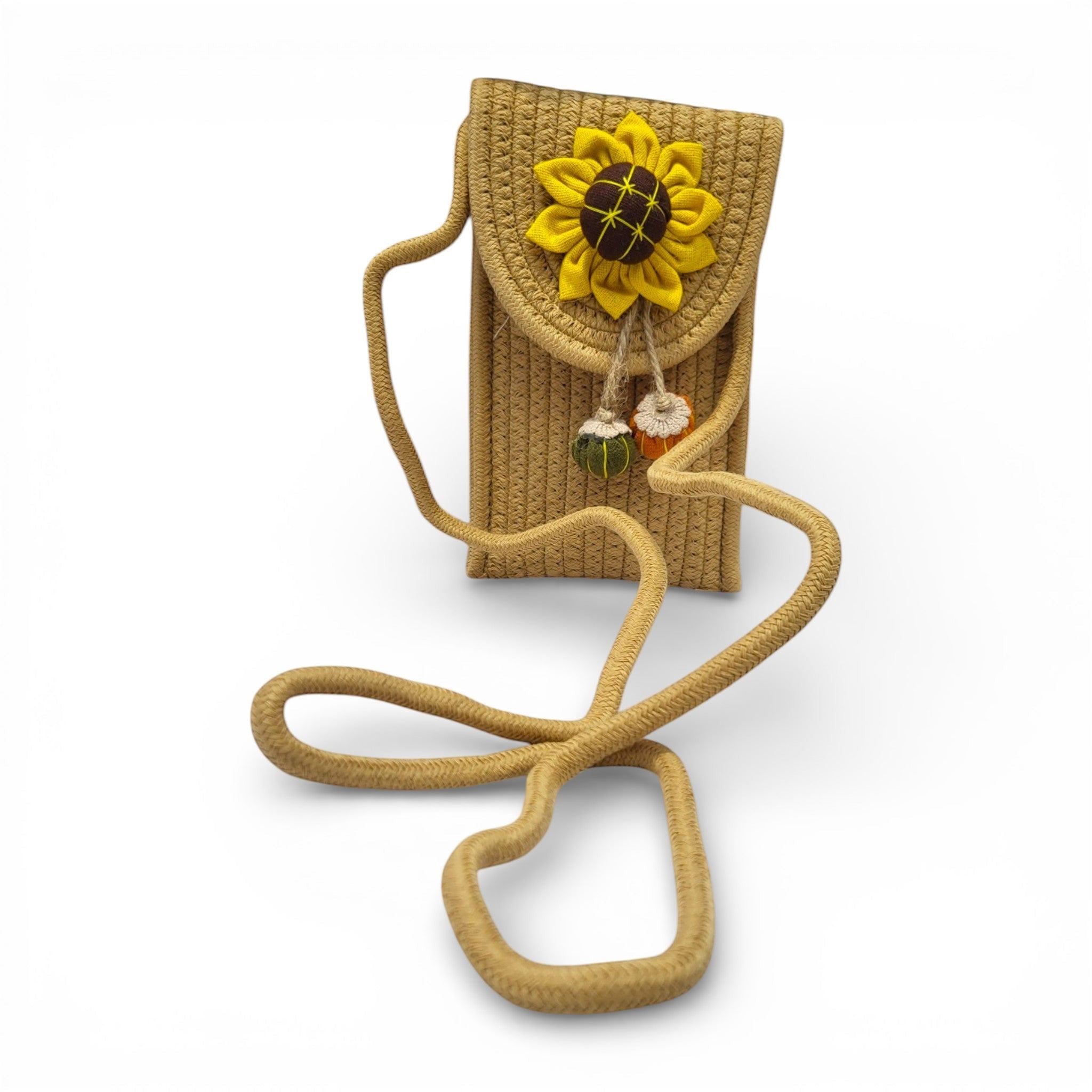 Sunflower Rope Sling Bag for Kids | Woven Mobile Pouch Crossbody Bag for Girls