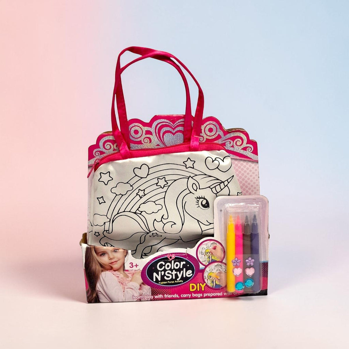 Girls DIY Colour Your Own Fashion Purse & Handbag Kit with Markers