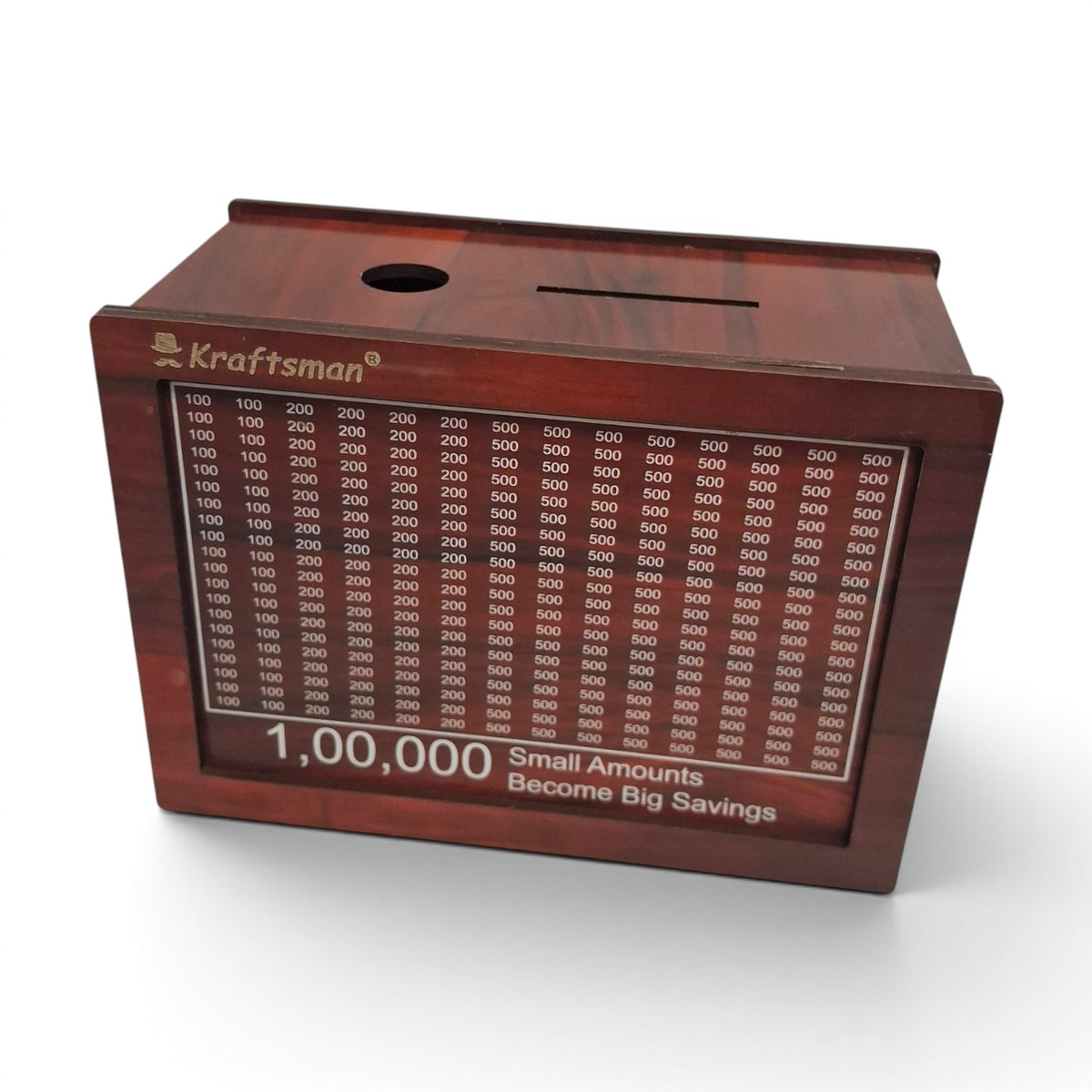 Kraftsman Wooden Piggy Bank with 1 Lakh Savings Tracker Chart