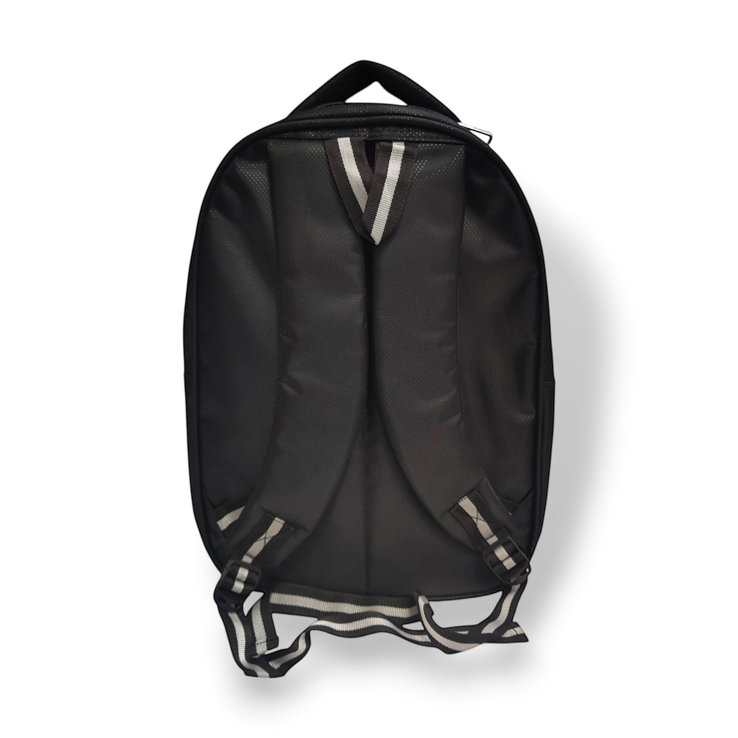 Tiny Tokens Harry Potter Hogwarts backpack in black with white striped straps and reflective detailing. Features padded shoulder straps and multiple compartments.